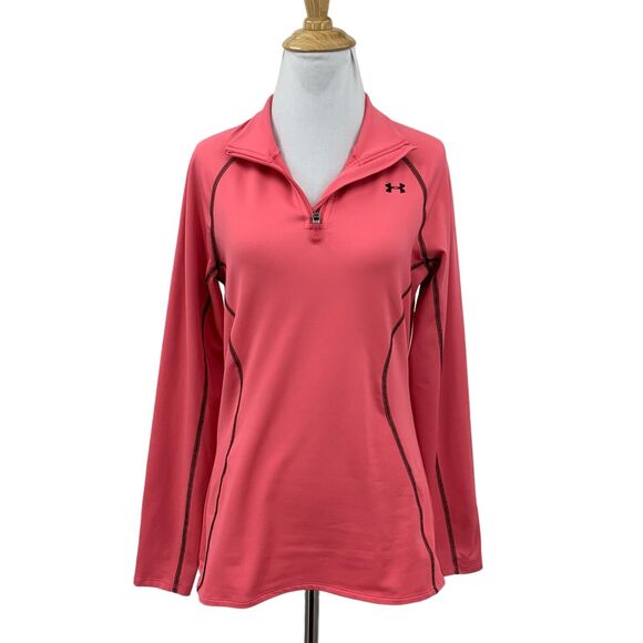 Under Armour ColdGear Jacket Women M Medium Pink Mock Collar Semi Fitted Workout - Picture 1 of 13